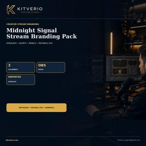 Animated Twitch Overlay Pack, OBS Streamlabs Scenes, Alerts, Panels, Webcam Frames, Editable SVG, 3 Colorways