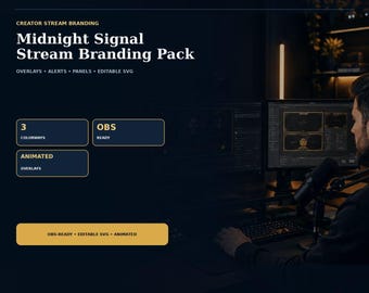 Midnight Signal Stream Branding Pack, Animated Overlays, OBS Panels (Editable SVG)