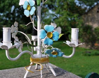 Stunning Vintage Chic & Shabby Handpainted Floral Toleware Chandelier Light fitting