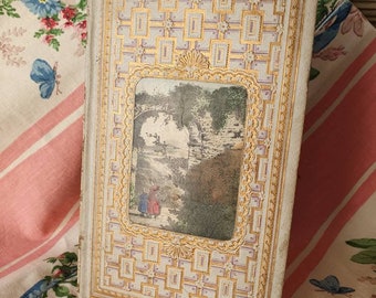 Stunning Lilac & Gilt Covered Antique French Petit Livre,printed by Librairie de J.Lefort-Polychrome Vignette- c.1850's - ''Le Bon Paysan''