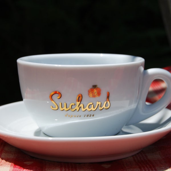 RESERVED for Juliette-Fabulous French Brocante Bistro-Chic Suchards Large Cappuccino Cafe / Chocolate Cup & Saucer