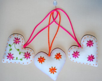 Heart of felt  with lovely embroidered flowers