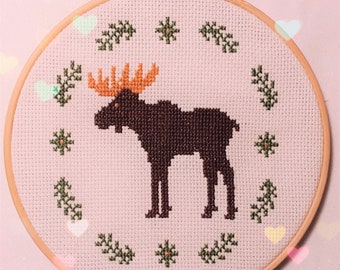 PDF pattern MOOSE,  Cross stitch- PDF Pattern, fun moose embroidery
