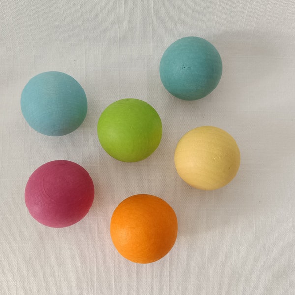 Set of 6 Wooden Balls, Waldorf Balls, Montessori Balls, Pastel Balls, Toddlers Toy