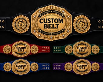Cinturón de campeonato personalizado, trofeo, premio de lucha libre grabado con nombre y logotipo.