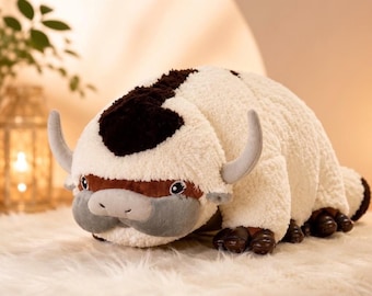 Peluche di Appa, mucca bianca, gigantesco bisonte di peluche soffice, morbido cuscino in pile, peluche dell'anime Avatar, 45 cm 55 cm