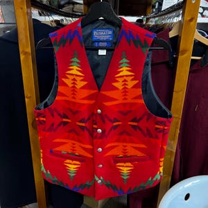 Vintage Pendleton högkvalitativ väst i västerländskt mönster, västerländskt mönster, västerländskt kläder, ullväst, sydvästligt mönster, västerländskt mode