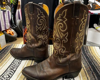 Vintage 90s Mason Western Boots Brown Leather Pullon Vibram  display picture 1