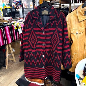 Woolrich Vintage 1980s Southwestern Camp Blanket Coat Jacket / Made In Usa / Aztec Navajo Native Jacket / Single Breasted Western Coat