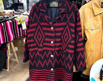 Woolrich Vintage 1980s Southwestern Camp Blanket Coat Jacket / Made In Usa / Aztec Navajo Native Jacket / Single Breasted Western Coat