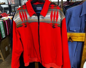 Vintage Pendleton Wool Bomber Jacket, Southwestern Aztec Pattern (XL)