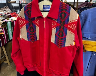 Vintage Pendleton Wool Bomber Jacket, Red Lodge Aztec Pattern (Size M)