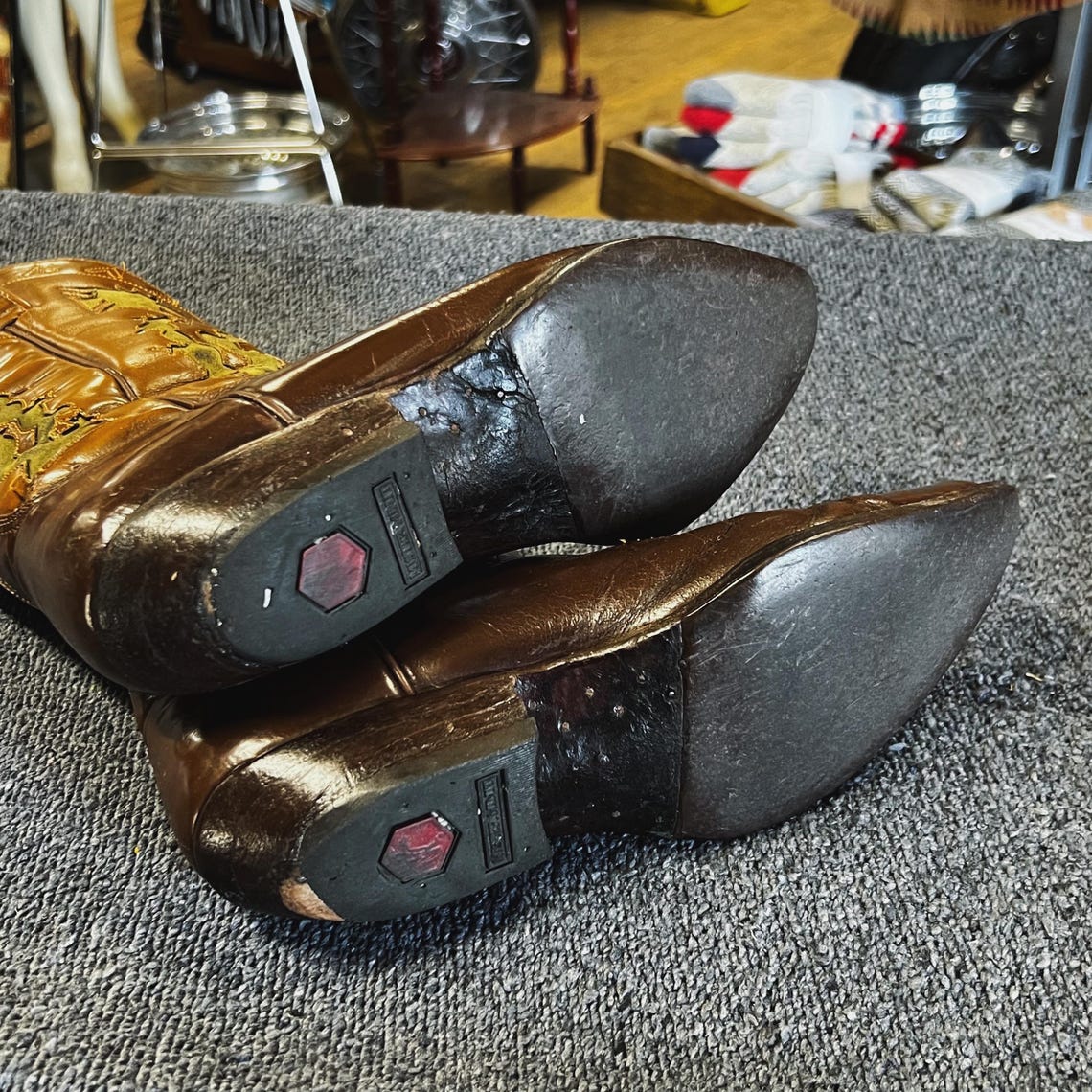 Vintage BUFFALO Brown Leather Cowboy Boots, Women's 7.5US, foto 4 di 5