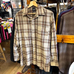 Vintage Plaid Shirt, Flannel Shirt, Button-Up Shirt, Brown Plaid Shirt, Tartan Shirt, Brown Flannel Shirt, Checkered shirt, Workwear Shirt