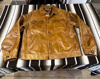 Vintage Conwell Mens Mustard Camel Bomber Trucker Leather Jacket Western Cowboy Style, Trucker Jacket, Bomber Jacket, Cow Nappa, Cattlenappa