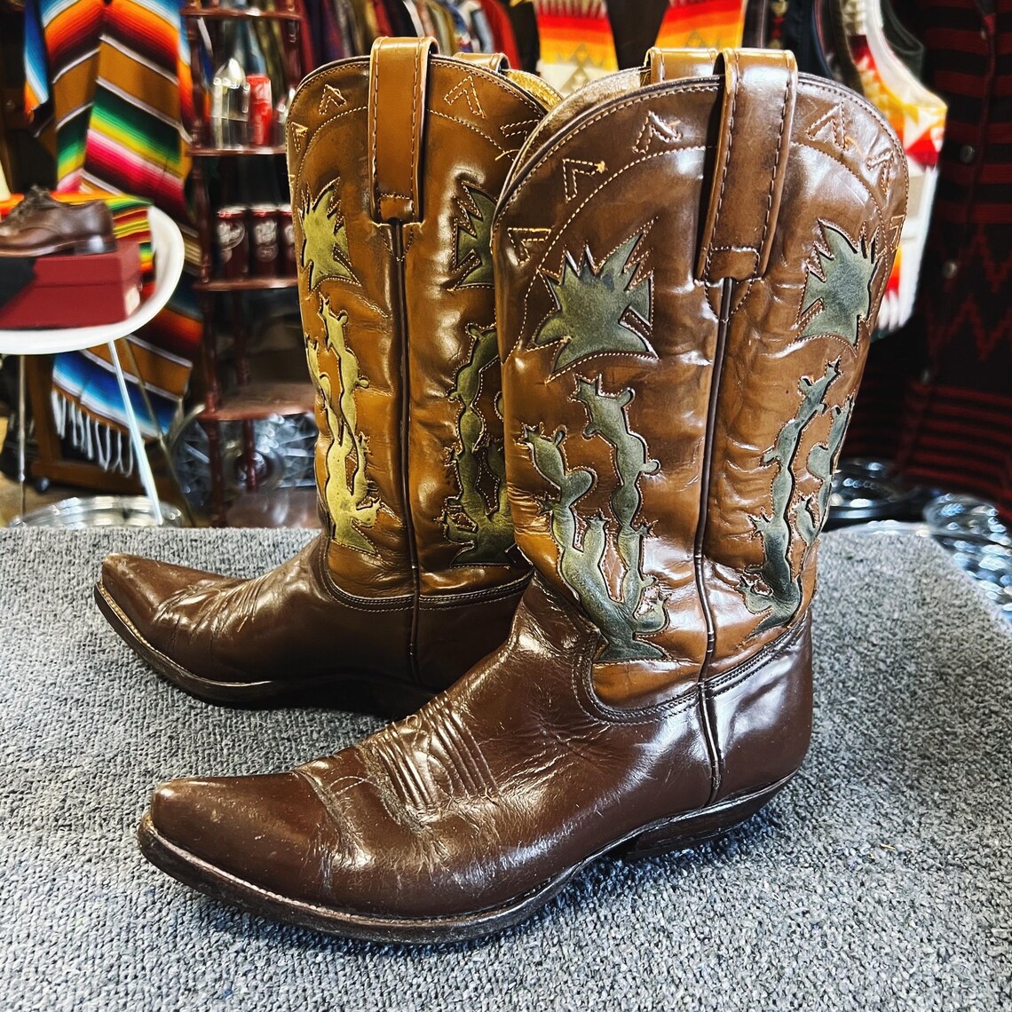 Vintage BUFFALO Brown Leather Cowboy Boots, Women's 7.5US, foto 1 di 5