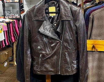 Aviatrix Biker Motorcycle Brown Leather Jacket, Women’s 2XL, Rocker Leather Jacket, Rock Clothing, Leather Coat, Genuine Leather,  Moto Coat