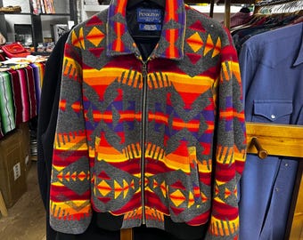 Vintage Pendleton Wool Bomber Jacket, Southwestern Aztec Pattern, Size S