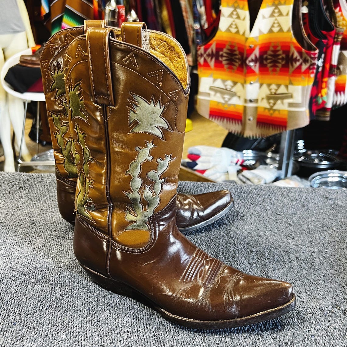 Vintage BUFFALO Brown Leather Cowboy Boots, Women's 7.5US, foto 2 di 5