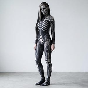 Skelett Bodysuit Dam - 3D Biomekanisk Halloweenkostym Vuxen