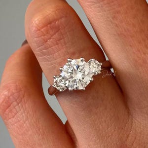 Round Trilogy Diamond Engagement Ring, 14K Gold Minimalist Commitment Ring For Bride