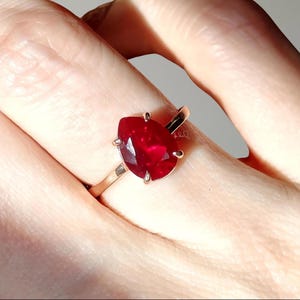 Pear Shaped Red Ruby Engagement Ring, Solitaire Teardrop July Birthstone Gemstone Ring for Her