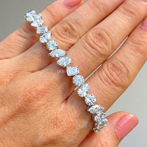 Mixed Shape Lab Grown Diamond Bracelet, 5 Stone Emerald Marquise Pear Oval & Round Tennis Bracelet For Anniversary Gift