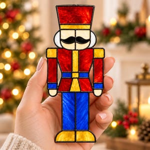 Mönster för nötknäppare i målat glas, mall för julsolfångare, PDF-filialkonst för högtider, mönster för gör-det-själv-ornament