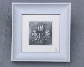 Three Tulips Art Nouveau Pewter Picture