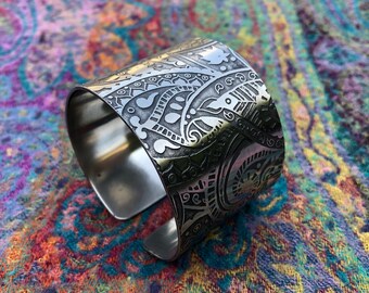 Etched Pewter Paisley Cuff