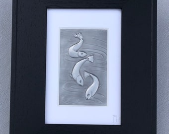 Leaping Salmon in Embossed Pewter