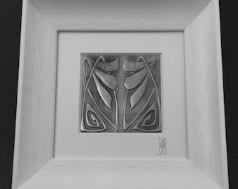 Two Lilies  in Pewter with White Frame