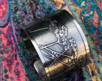 Wild Meadow Etched Pewter Deep Cuff/Bangle