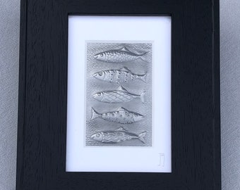 Five Little Fishes in Embossed Pewter