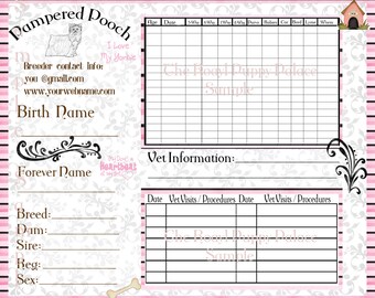 Customizable Vaccination Cards for Dog Breeders, Puppy Health Record.