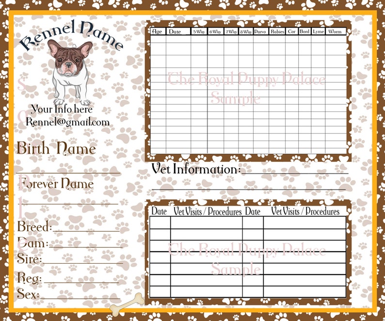 Digital French Bulldog Customizable Vaccination Cards For Dog Etsy