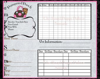 Digital pink carrier with Yorkie ,Customizable Vaccination Cards for Dog Breeders, Puppy Health Record.