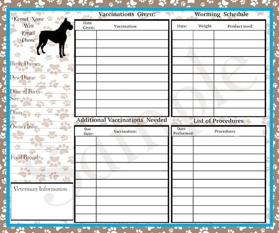 Digital Boxer Customizable Vaccination Cards For Dog Etsy
