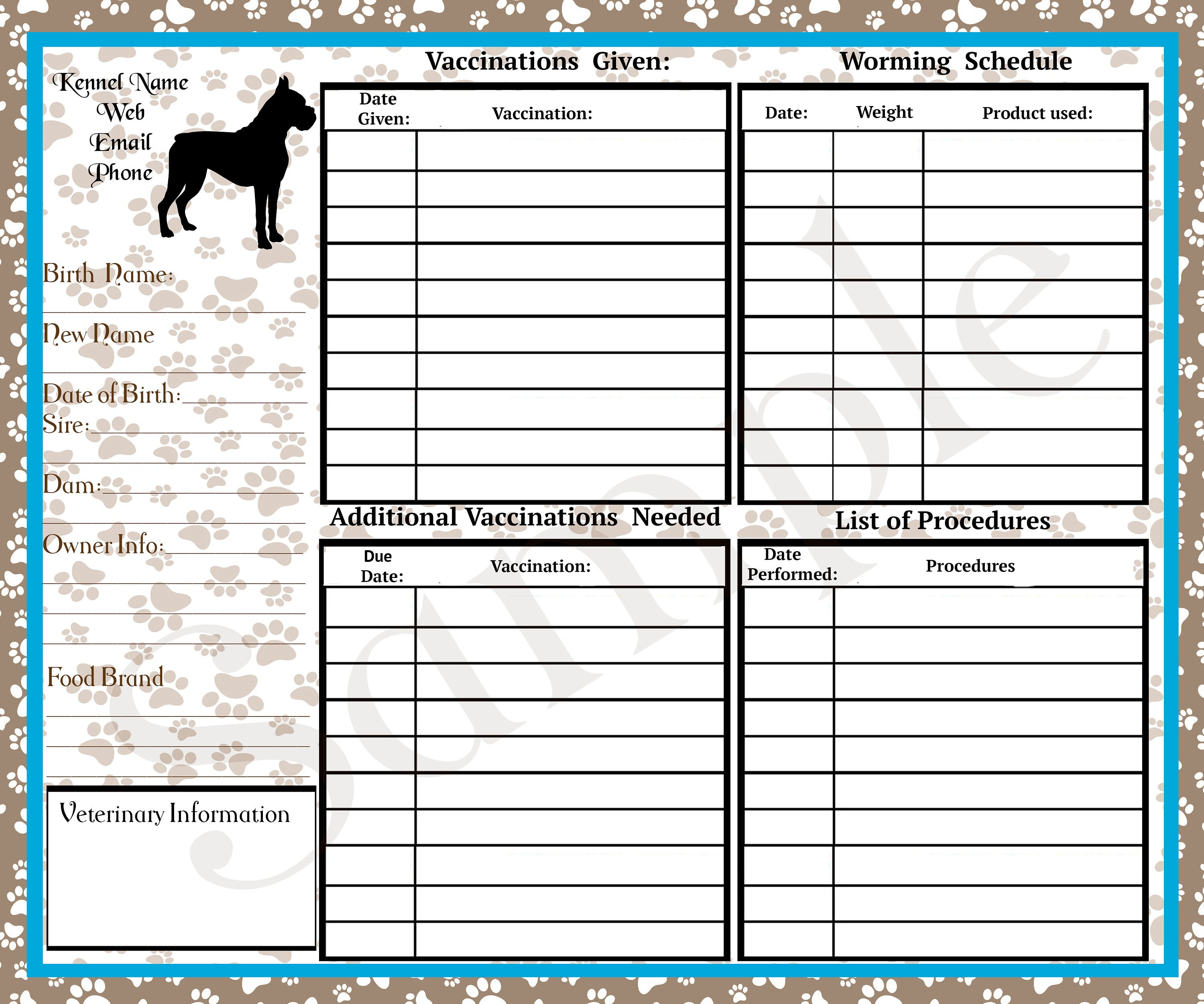 Printable Dog Vaccination Record
