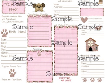 Pink Leopard ,Customizable Vaccination Cards for Dog Breeders, Puppy Health Record.