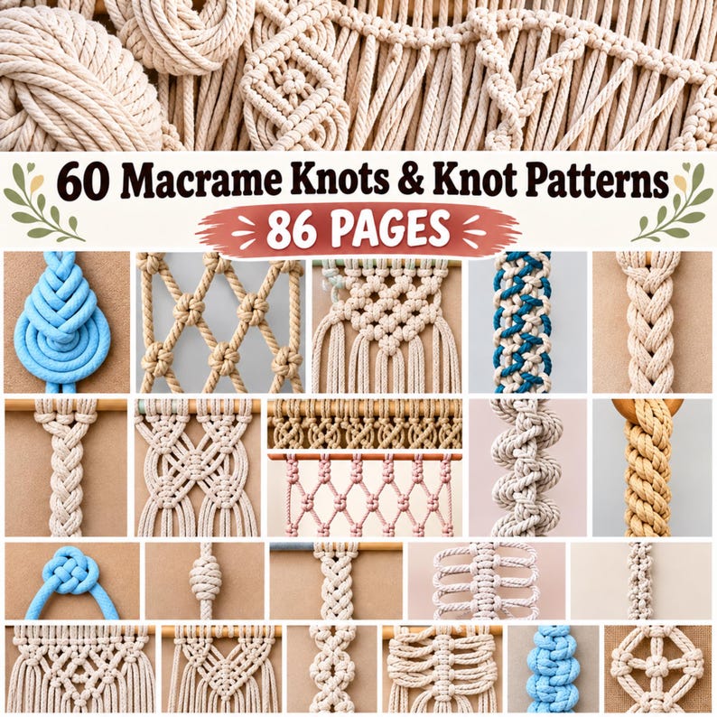 60 Macrame Knot Patterns Guide Tutorial ( digital pdf pattern) image 1