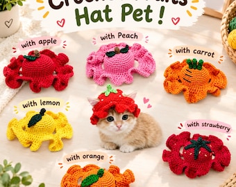 Crochet Fruit  Cat Hat Pet 6 design  Pattern PDF Digital Instant Download