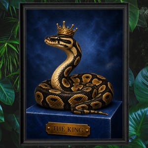 Il Re - Poster artistico del pitone reale, Arte murale del serpente reale, Poster del serpente reale, Regalo per amanti dei rettili, Ritratto di animale vintage, Decorazione per animali esotici