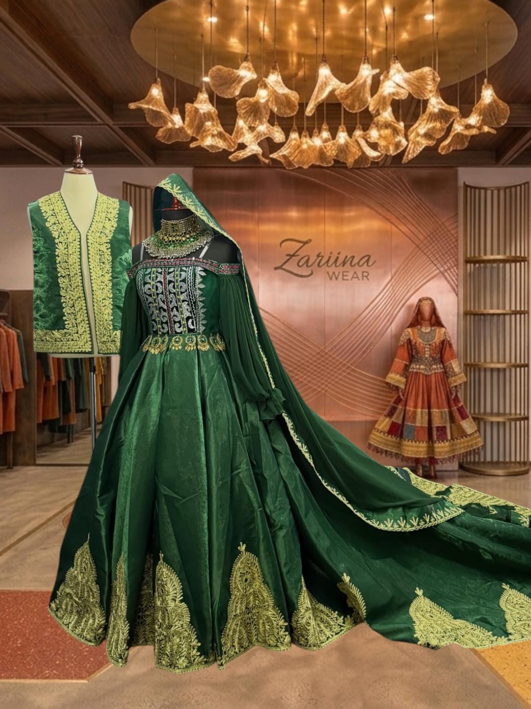 nikah green dress Afghan AW2627