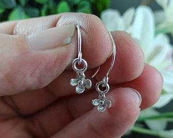 Small 925 sterling silver Lilac flower hook earrings for women of girls