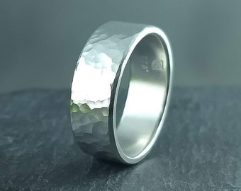 silver hammered Men ring, Engravable ring, engravable men ring, 925 Men ring, men engagement ring, men wedding ring, silver hammered band,