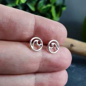 tiny surf studs, tsunami jewelry, wave earrings, silver diving jewelry, scuba diving earrings, beach silver earrings, surfing earrings