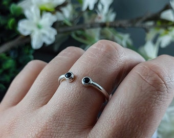 open ring adjustable sterling silver 925 onyx for women