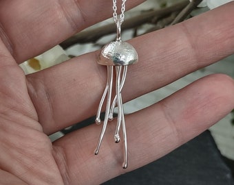Small Jellyfish Pendant sterling silver for women or girl with silver chain