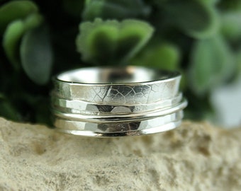 Meditation Ring, Spinner ring, silver spinner ring, 925 silver ring, women ring, spinner band, hammered ring, leaf silver ring, women ring